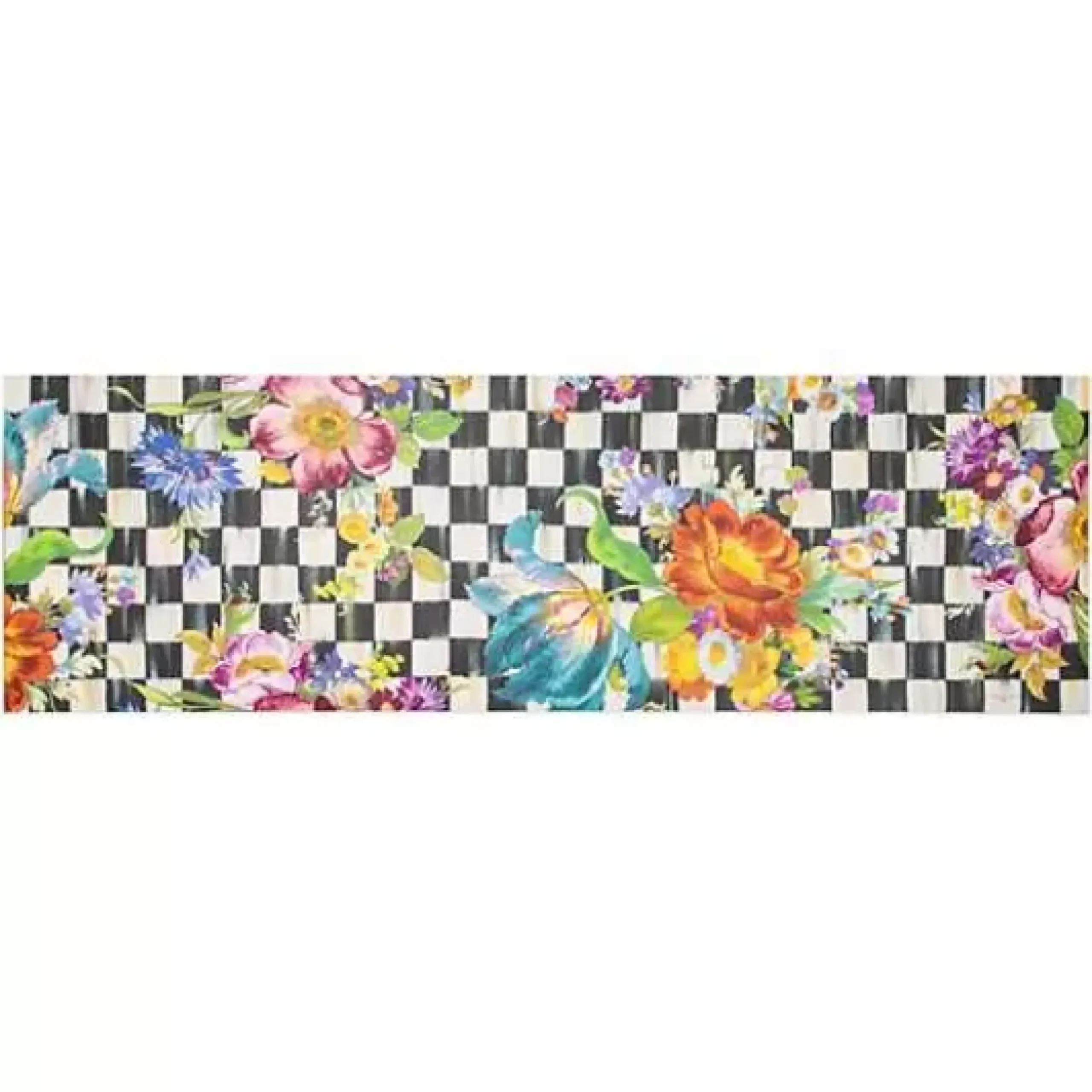 MacKenzie-Childs Courtly Flower Market Floor Mat - 2'6 x 8' Runner< Rugs