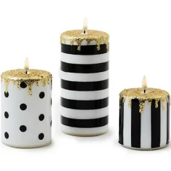 MacKenzie-Childs Courtly Illuminated Stripe  Dot Candles, Set of 3< Holiday|Candles & Fragrances
