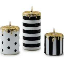 MacKenzie-Childs Courtly Illuminated Stripe  Dot Candles, Set of 3< Holiday|Candles & Fragrances