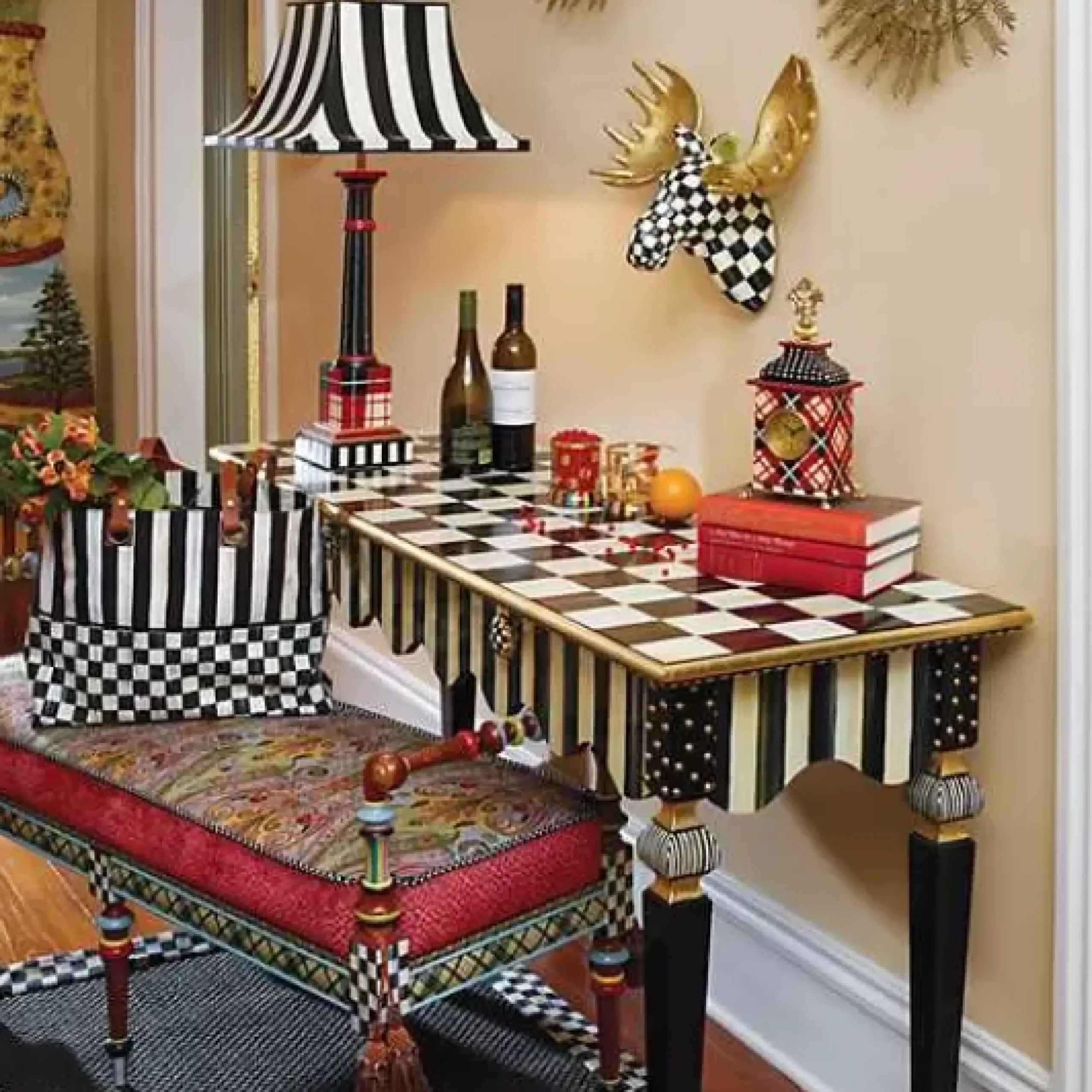 MacKenzie-Childs Courtly Stripe Console Table< Storage Furniture|Entryway Furniture