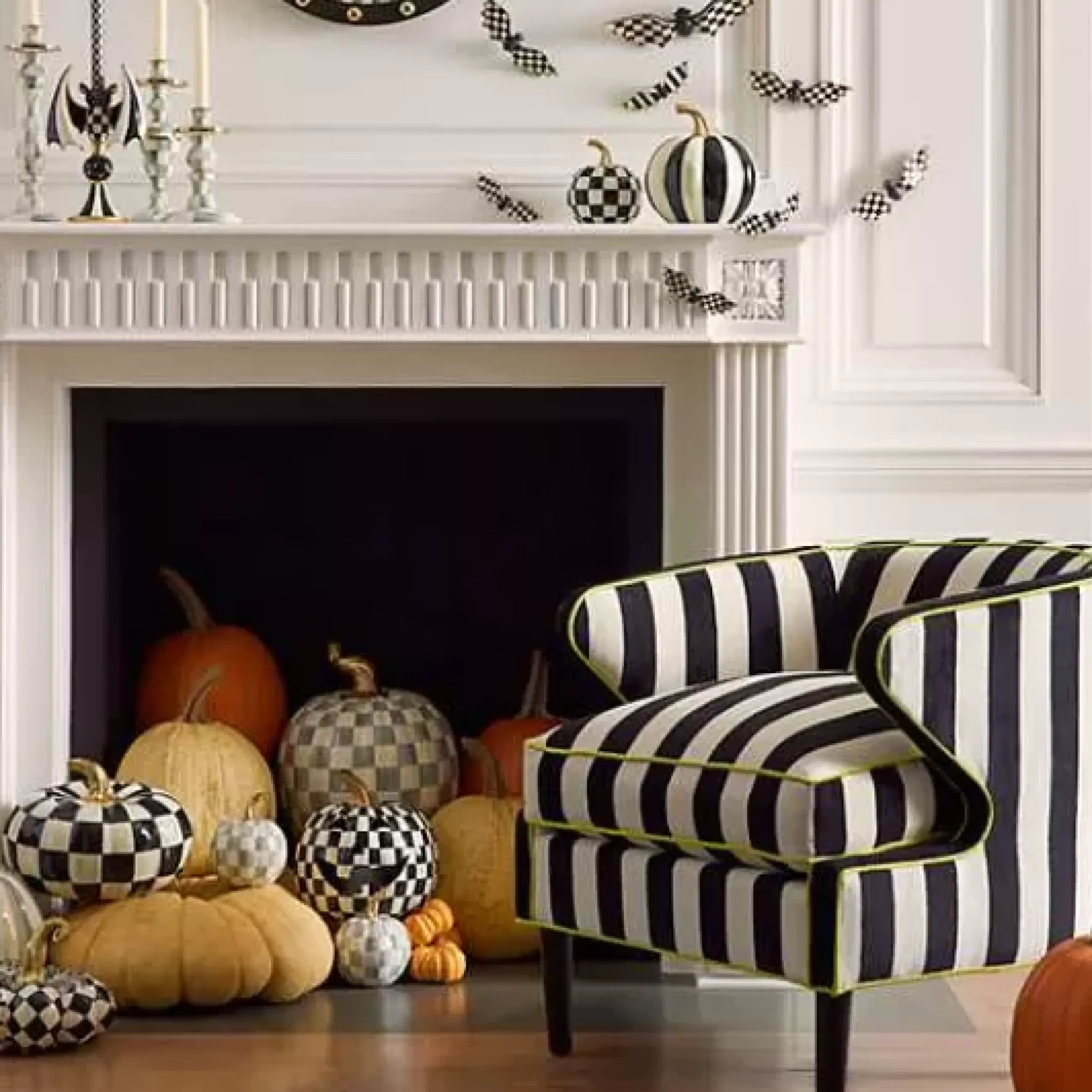 MacKenzie-Childs Courtly Stripe Glossy Small Pumpkin< Pumpkins|The Halloween Shop