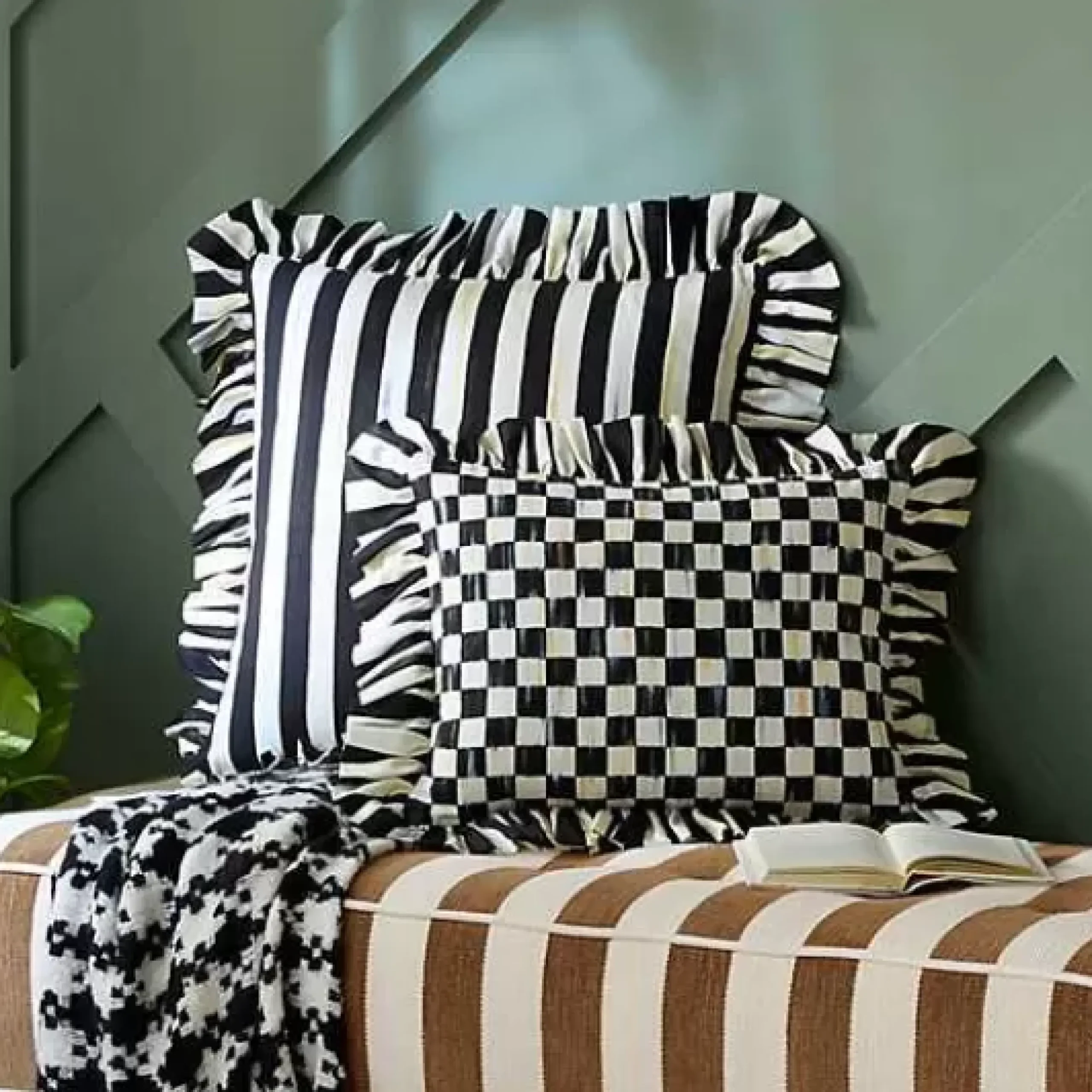 MacKenzie-Childs Courtly Stripe Ruffle Throw Pillow< Pillows, Throws, & Cushions