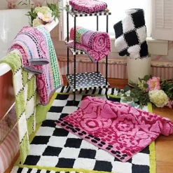 MacKenzie-Childs Covent Square Black  White Bath Rug< Bath & Bath Accessories
