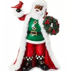 MacKenzie-Childs Cozy Christmas Black Santa with Cardinal< Holiday|Room Accents