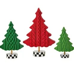 MacKenzie-Childs Cozy Christmas Cable Knit Trees, Set of 3< Holiday|Room Accents