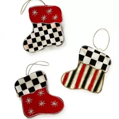 MacKenzie-Childs Cozy Christmas Capiz Stocking Ornaments, Set of 3< Holiday