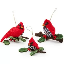 MacKenzie-Childs Cozy Christmas Felt Cardinal Ornaments, Set of 3< Holiday