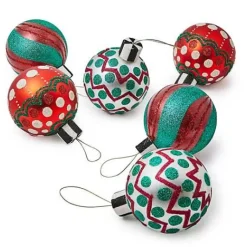 MacKenzie-Childs Cozy Christmas Glass Ball Ornaments, Set of 6< Holiday