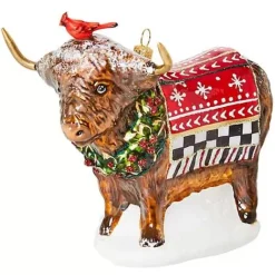 MacKenzie-Childs Cozy Christmas Highland Cow Glass Ornament< Holiday