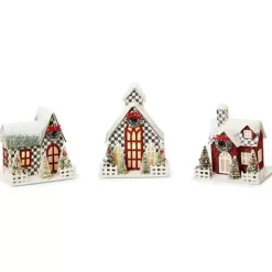 MacKenzie-Childs Cozy Christmas Illuminated Mini Paper Houses, Set of 3< Room Accents