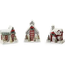 MacKenzie-Childs Cozy Christmas Illuminated Mini Paper Houses, Set of 3< Room Accents
