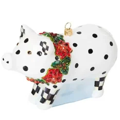 MacKenzie-Childs Cozy Christmas Pig Glass Ornament< Holiday