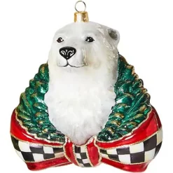 MacKenzie-Childs Cozy Christmas Polar Bear Glass Ornament< Holiday