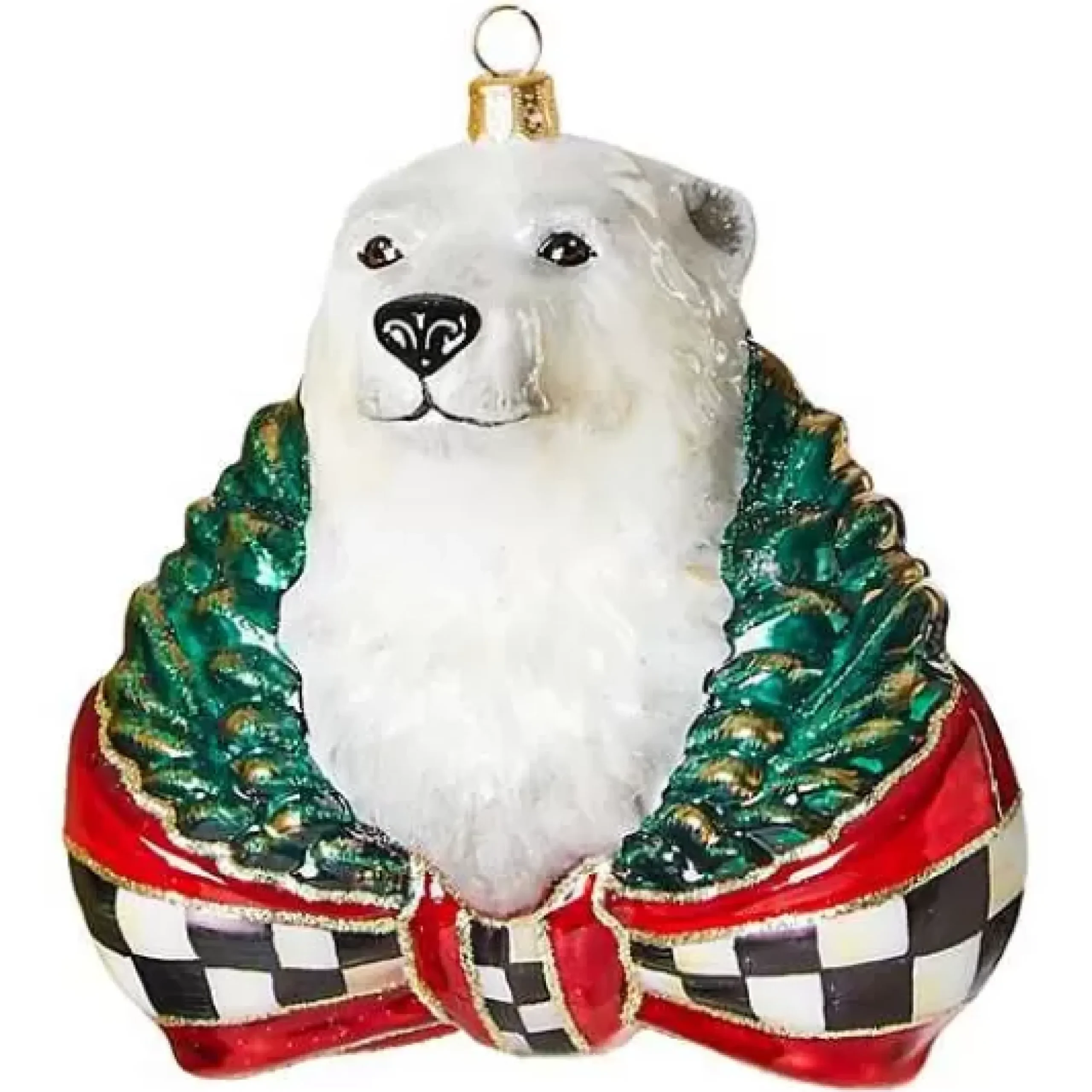 MacKenzie-Childs Cozy Christmas Polar Bear Glass Ornament< Holiday