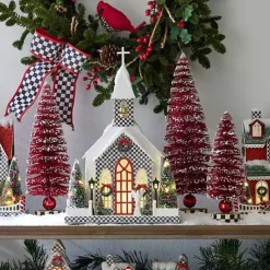 MacKenzie-Childs Cozy Christmas Red Bottle Brush Trees, Set of 3< Room Accents