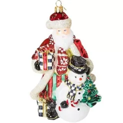 MacKenzie-Childs Cozy Christmas Santa and Snowman Glass Ornament< Holiday