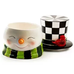 MacKenzie-Childs Cozy Christmas Snowman Cookie Jar< Holiday|Kitchen Storage & Organization