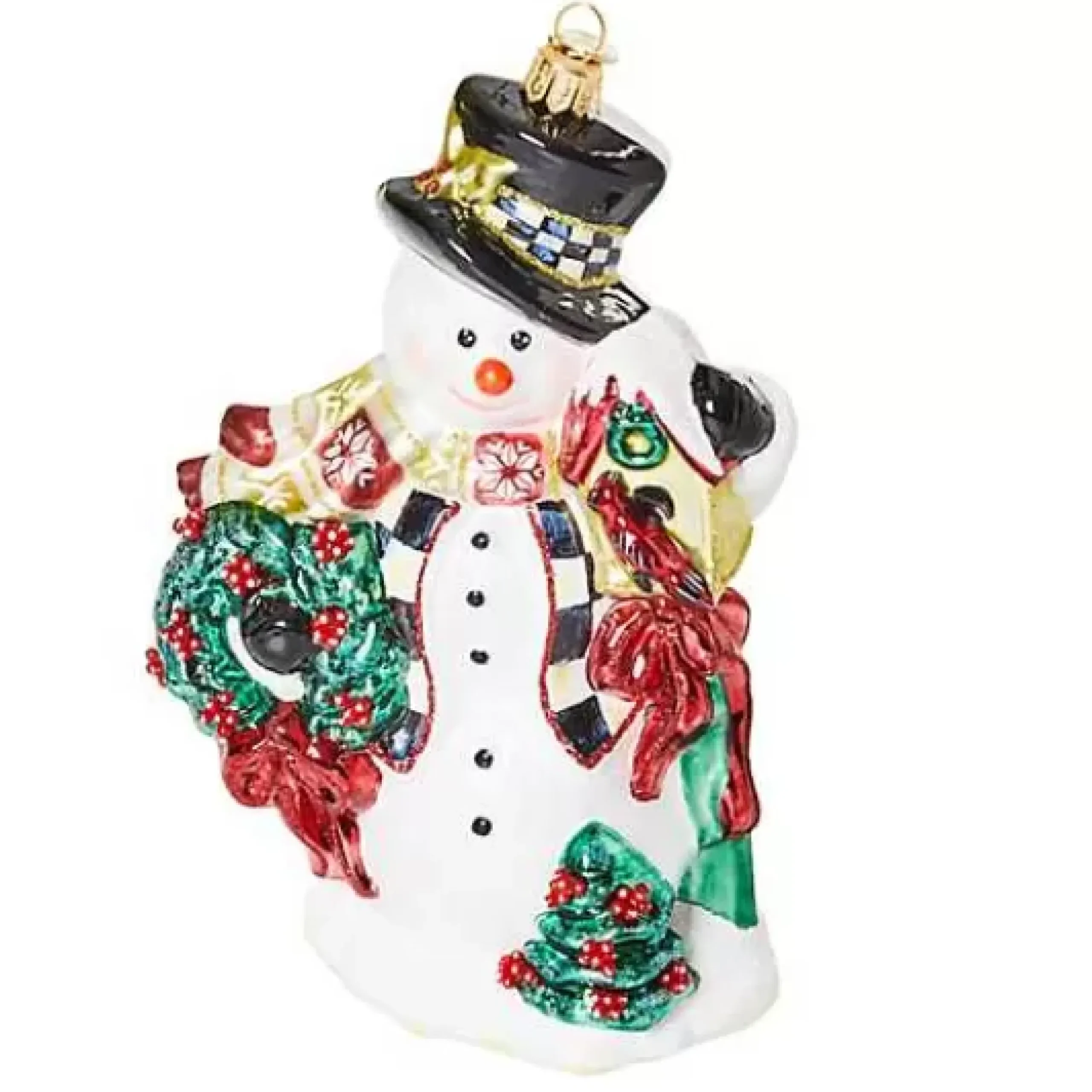 MacKenzie-Childs Cozy Christmas Snowman Glass Ornament< Holiday