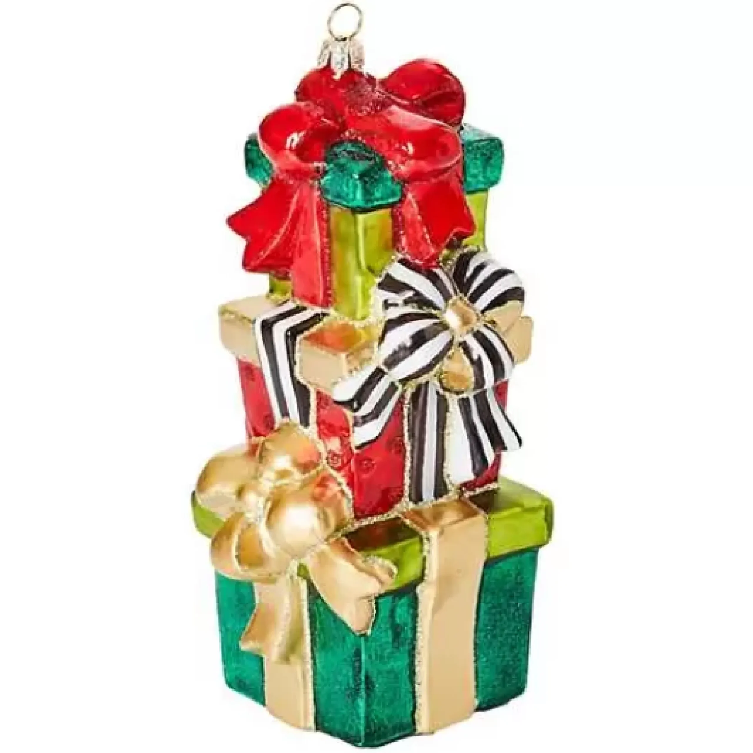 MacKenzie-Childs Cozy Christmas Stacked Gifts Glass Ornament< Holiday