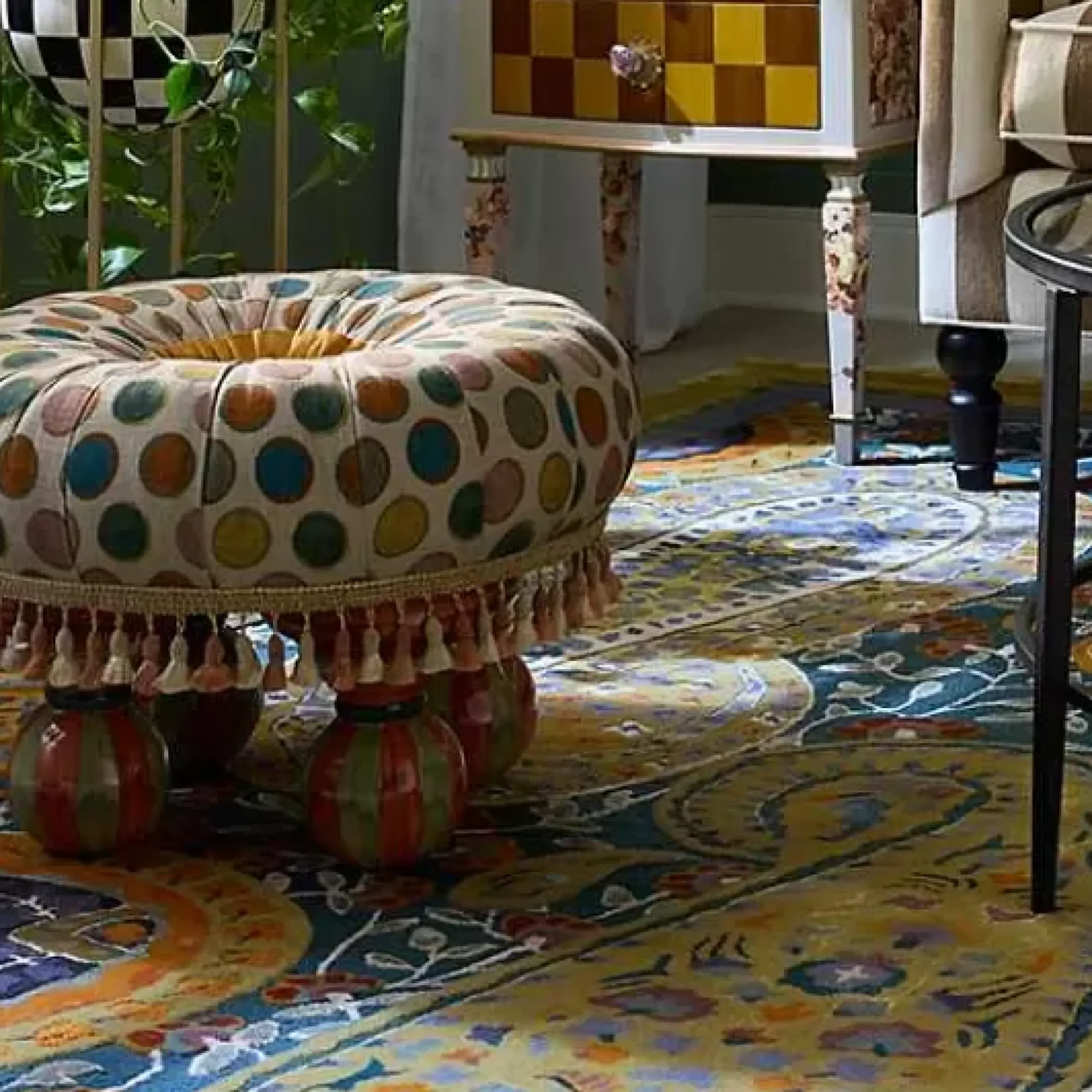 MacKenzie-Childs Croquet Dots Ottoman< Living Room