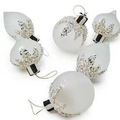 MacKenzie-Childs Crystal Palace Pearl Assorted Glass Ornaments, Set of 6< Holiday