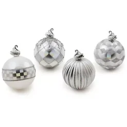 MacKenzie-Childs Crystal Palace Swan Glass Ball Ornaments, Set of 4< Holiday