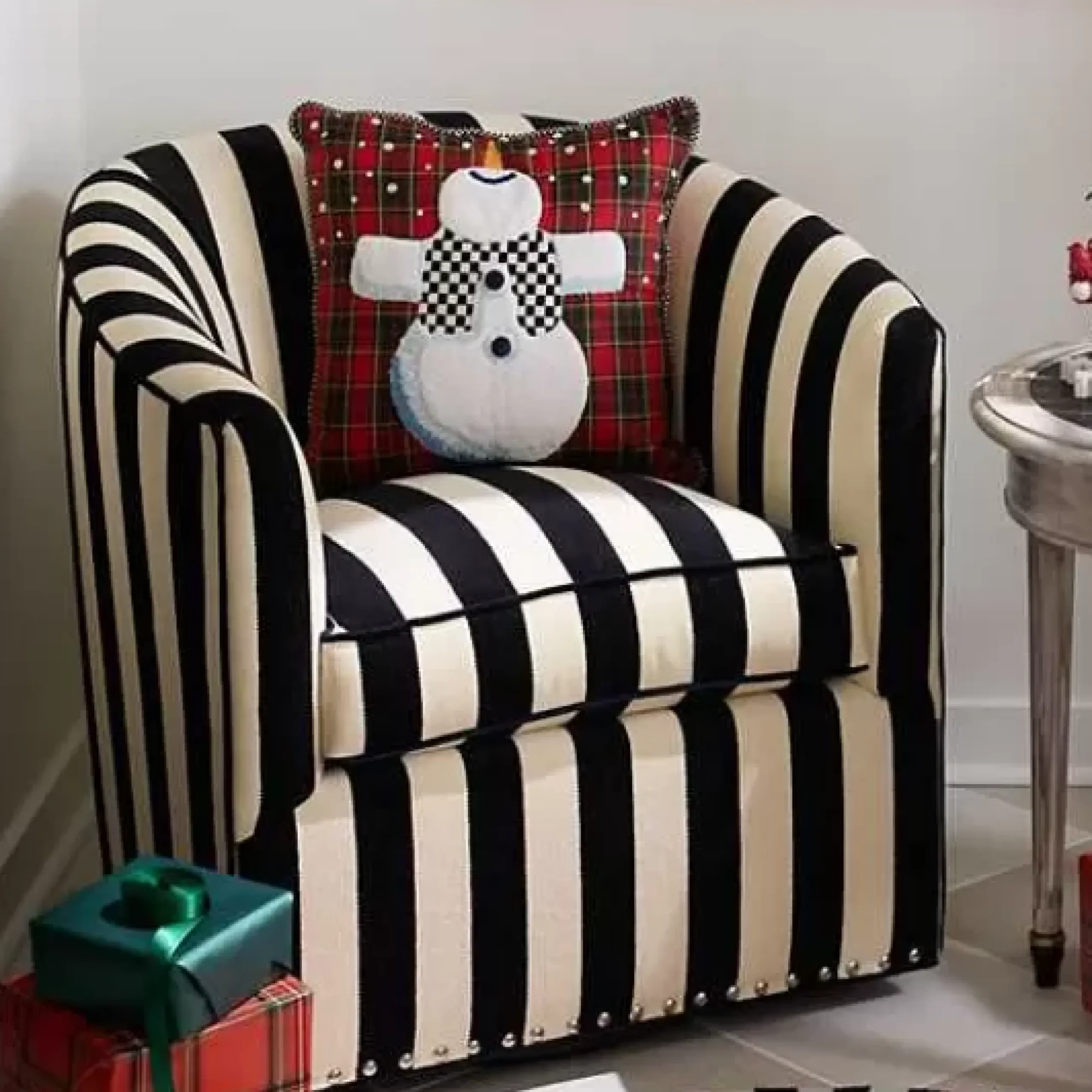MacKenzie-Childs Dancing Snowman Throw Pillow< Pillows, Throws, & Cushions