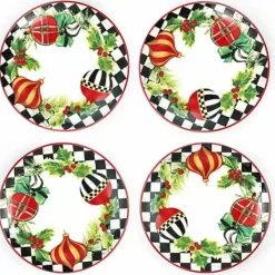 MacKenzie-Childs Deck the Halls Appetizer Plates, Set of 4< Holiday|Serveware