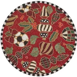 MacKenzie-Childs Deck the Halls Red Beaded Placemat< Table Accessories|Kitchen & Table Linens