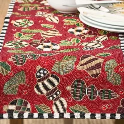 MacKenzie-Childs Deck the Halls Red Beaded Table Runner< Table Accessories|Kitchen & Table Linens
