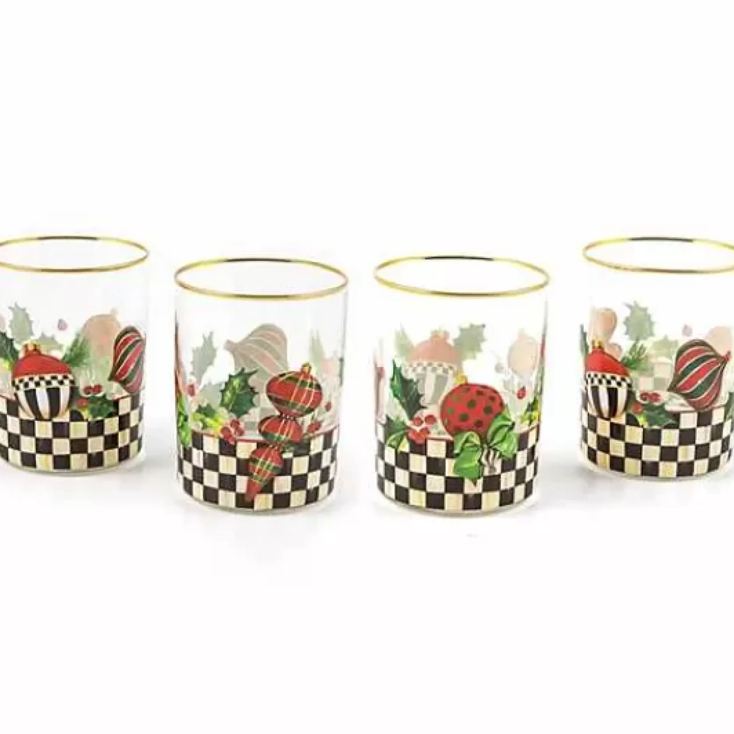 MacKenzie-Childs Deck the Halls Tumblers, Set of 4< Holiday|Decor Sets