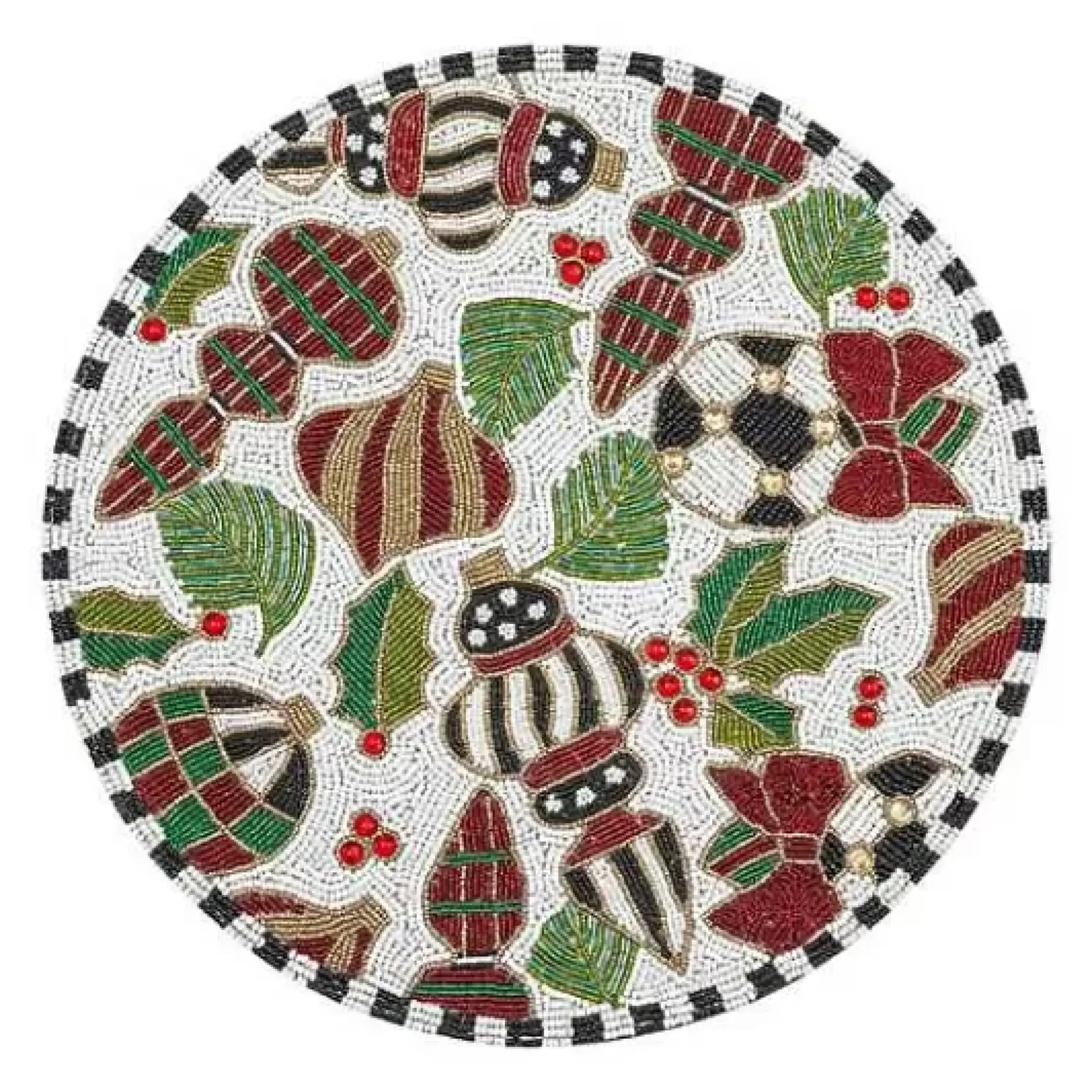 MacKenzie-Childs Deck the Halls White Beaded Placemat< Holiday|Table Accessories