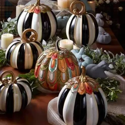 MacKenzie-Childs Elegant Stripe Tall Pumpkin< Pumpkins|The Halloween Shop