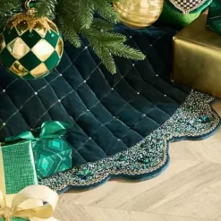 MacKenzie-Childs Emerald Beaded Holiday Tree Skirt< Holiday|Room Accents