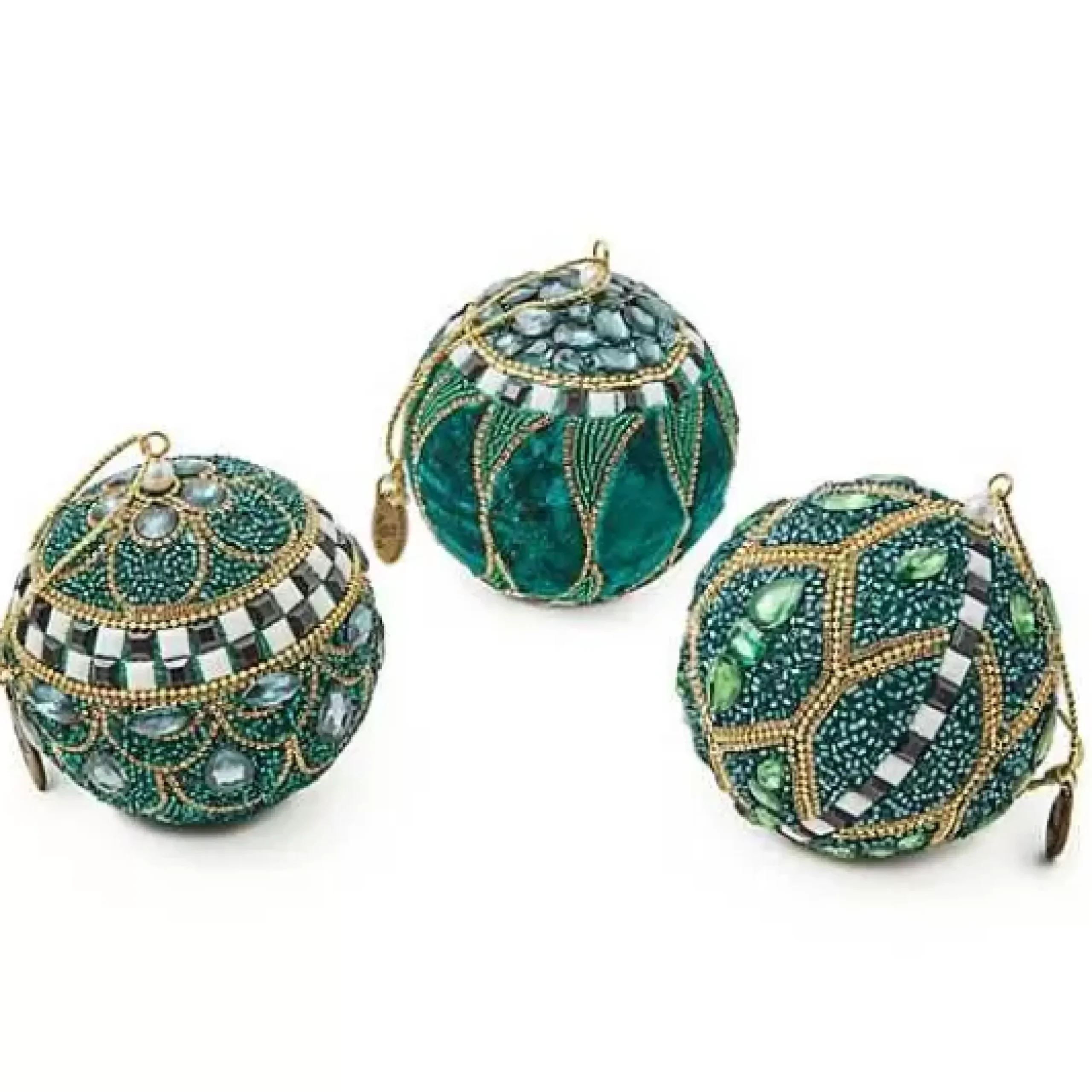 MacKenzie-Childs Emerald Luxe Beaded Ball Ornaments, Set of 3< Holiday