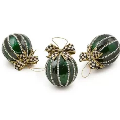 MacKenzie-Childs Emerald Luxe Capiz Pearl Ball Ornaments, Set of 3< Holiday