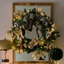 MacKenzie-Childs Emerald Luxe Illuminated 30 Wreath< Greenery & Florals|Outdoor
