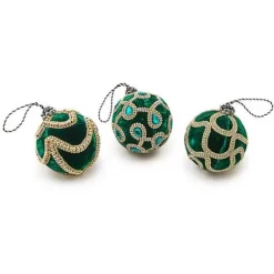 MacKenzie-Childs Emerald Luxe Jeweled Ball Ornaments, Set of 3< Holiday