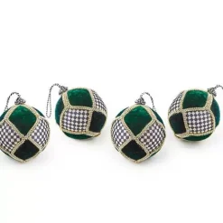MacKenzie-Childs Emerald Luxe Patchwork Ball Ornaments, Set of 4< Holiday