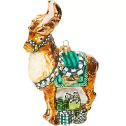 MacKenzie-Childs Emerald Luxe Reindeer Glass Ornament< Holiday