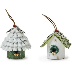 MacKenzie-Childs Farmhouse Holiday Birdhouse Ornaments, Set of 2< Holiday