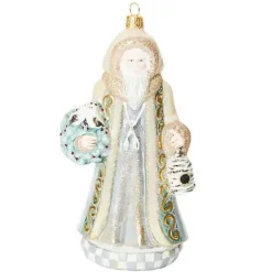 MacKenzie-Childs Farmhouse Holiday Dove Santa Glass Ornament< Holiday
