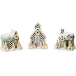 MacKenzie-Childs Farmhouse Holiday Illuminated Mini Paper Houses, Set of 3< Room Accents