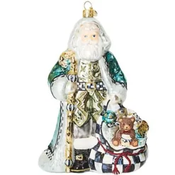 MacKenzie-Childs Farmhouse Holiday Santa Glass Ornament< Holiday