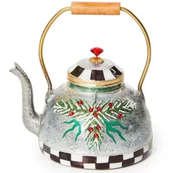 MacKenzie-Childs Farmhouse Holiday Tea Kettle Glass Ornament< Holiday