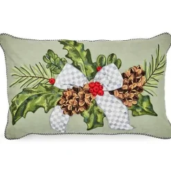 MacKenzie-Childs Farmhouse Holly Holiday Lumbar Pillow< Pillows, Throws, & Cushions