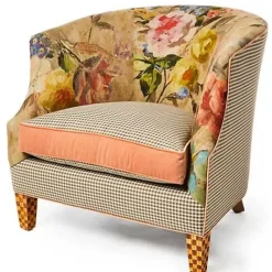 MacKenzie-Childs Field Study Floral Gingham Accent Chair< Living Room