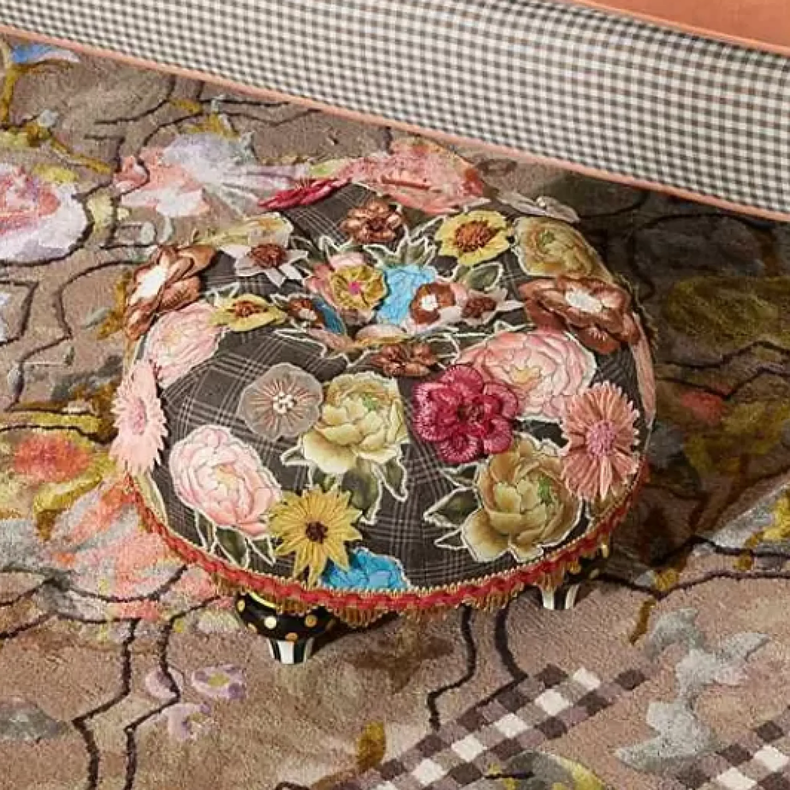 MacKenzie-Childs Field Study Floral Tufted Footstool< Living Room