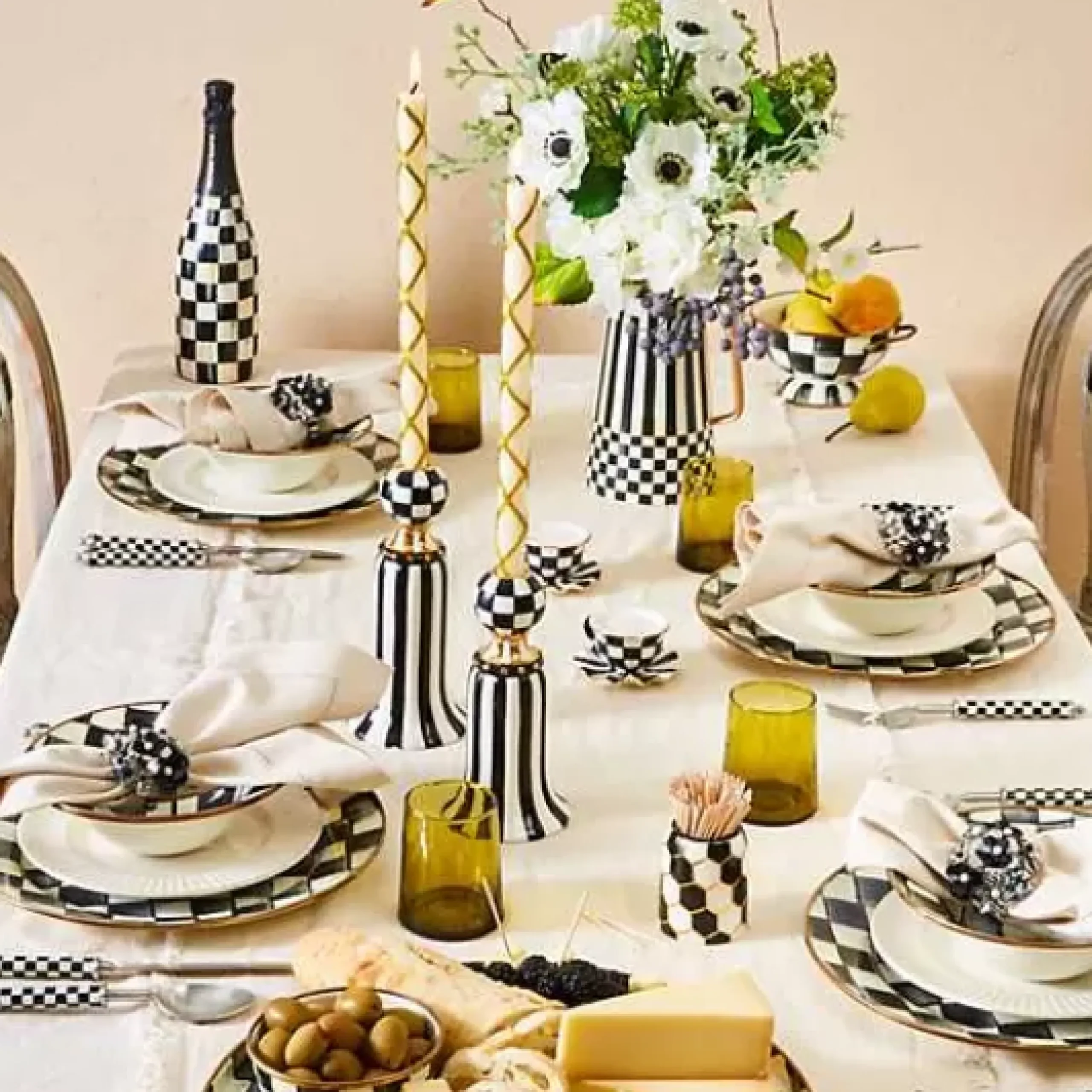 MacKenzie-Childs Fishnet Gold Dinner Candles, Set of 2< Candles & Fragrances|Table Accessories