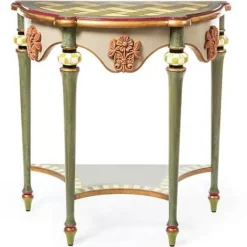 MacKenzie-Childs Fleur De Leaf Demilune Console Table< Entryway Furniture|Living Room